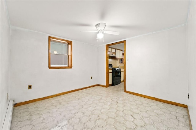 2554 W 16th St, Brooklyn, NY 11214 - unfurnished room featuring a baseboard radiator, ceiling fan, and light flooring