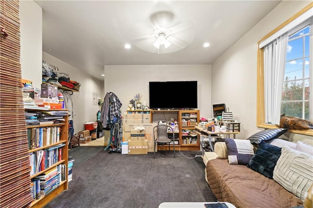 2554 W 16th St, Brooklyn, NY 11214 - carpeted living room with ceiling fan and recessed lighting