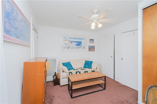 266 Wakeman Pl, Brooklyn, NY 11220 - living area featuring a ceiling fan, visible vents, and carpet floors