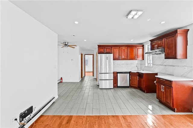 1462 E 92nd St, Brooklyn, NY 11236 - kitchen with freestanding refrigerator, dishwasher, light wood-style floors, light countertops, and recessed lighting