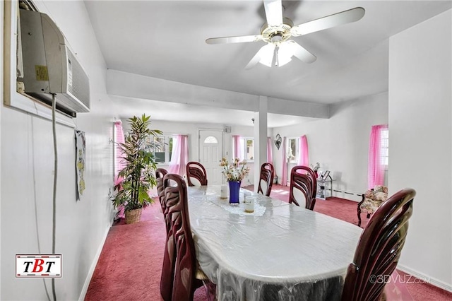 1378 E 93th St, Brooklyn, NY 11236 - carpeted dining area featuring a baseboard heating unit, baseboards, healthy amount of natural light, and a ceiling fan