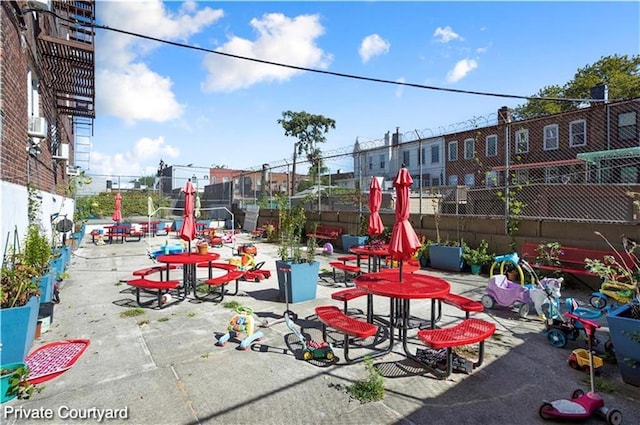 view of play area with fence