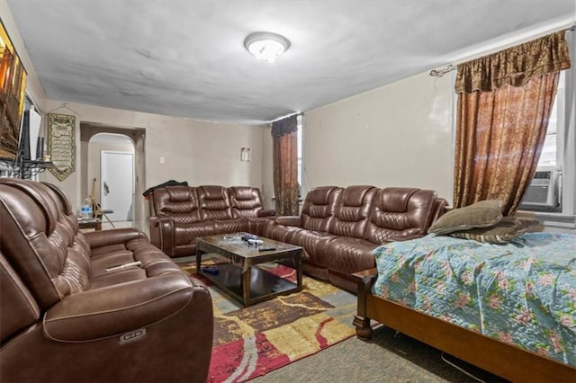 living area with arched walkways