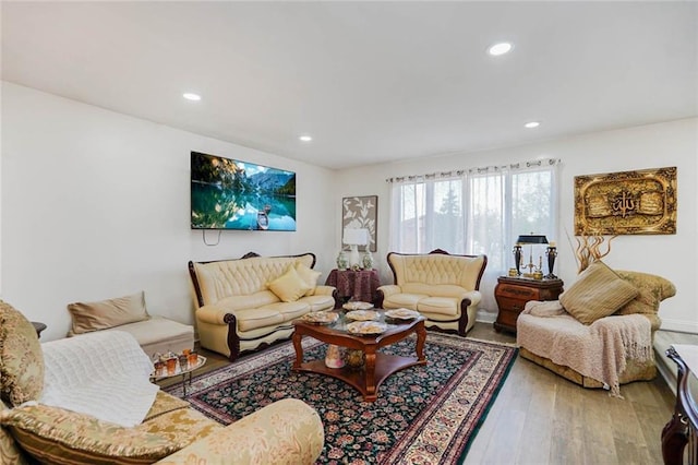 living area featuring recessed lighting and wood finished floors