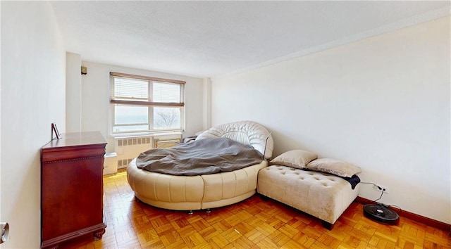 living area featuring radiator and baseboards