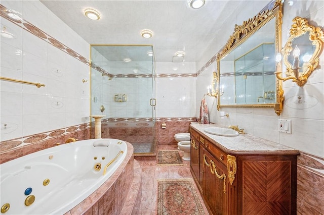 3821 Avenue S, Brooklyn, NY 11234 - bathroom with tile walls, a shower stall, toilet, and a jetted tub