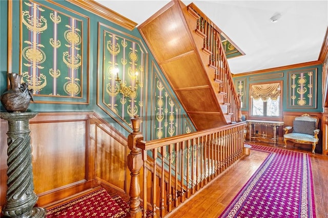 3821 Avenue S, Brooklyn, NY 11234 - staircase with a decorative wall, wood finished floors, and ornamental molding
