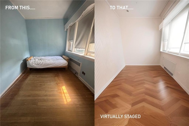 1817 E 15th St, Brooklyn, NY 11229 - unfurnished bedroom with radiator, multiple windows, ornamental molding, and baseboards