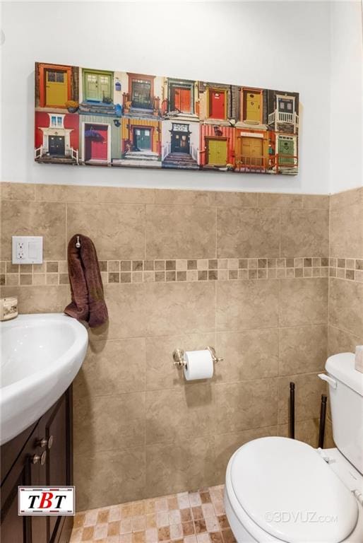 1854 73rd St, Brooklyn, NY 11204 - half bathroom featuring toilet, tile walls, and vanity
