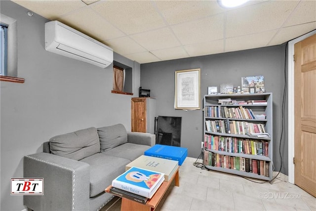 1854 73rd St, Brooklyn, NY 11204 - tiled living room with a drop ceiling and a wall mounted AC