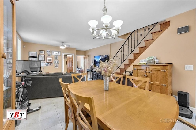 1854 73rd St, Brooklyn, NY 11204 - dining room with stairway, a chandelier, and light tile patterned floors