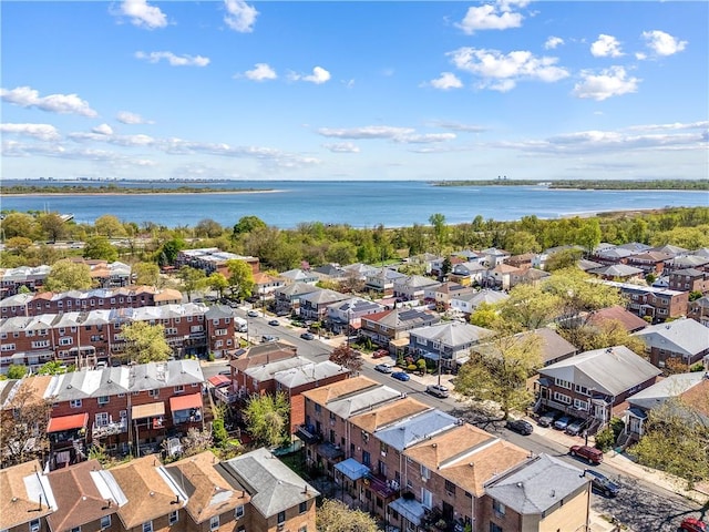 aerial view with a water view and a residential view