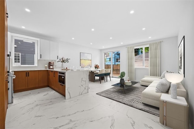 227 77th St, Brooklyn, NY 11209 - living room with light marble finish flooring and recessed lighting