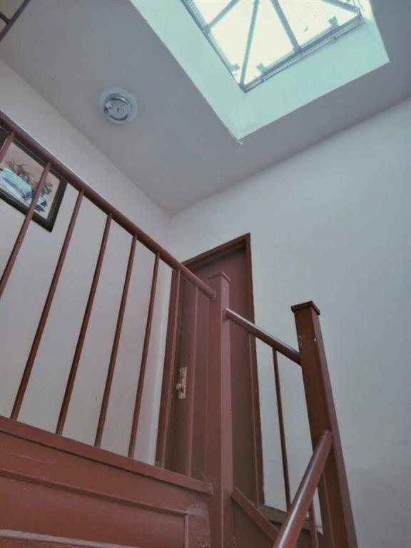 stairs featuring a skylight