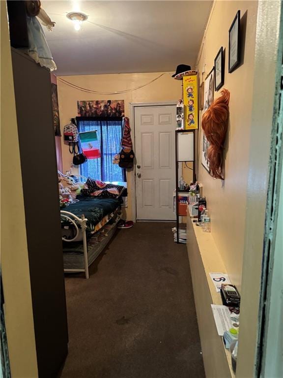 interior space with dark carpet