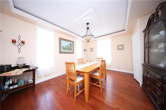 115 Wilson Ter, Staten Island, NY 10304 - dining space with a tray ceiling, dark wood-style flooring, and baseboards