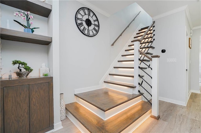 286 Bay 10th St, Brooklyn, NY 11228 - stairs with wood finished floors, crown molding, and baseboards