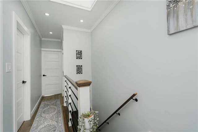 286 Bay 10th St, Brooklyn, NY 11228 - hall featuring an upstairs landing, dark wood finished floors, recessed lighting, ornamental molding, and baseboards