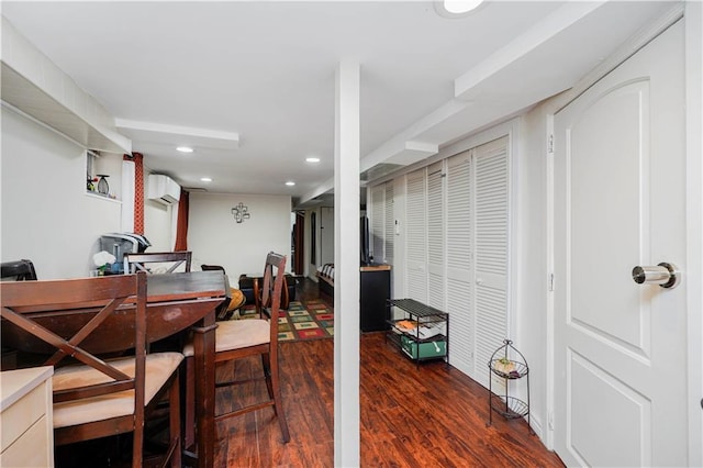 286 Bay 10th St, Brooklyn, NY 11228 - dining room featuring an AC wall unit, wood finished floors, and recessed lighting