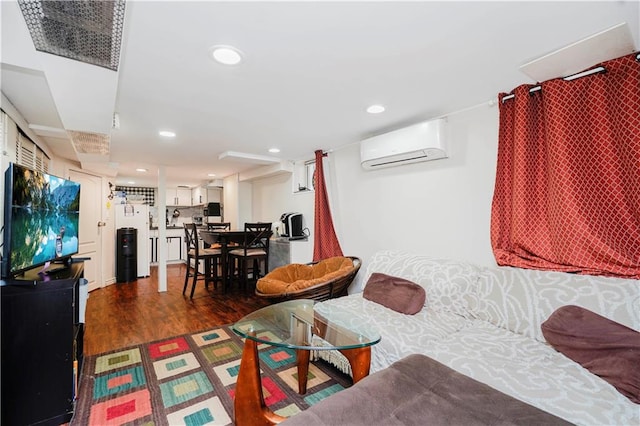 286 Bay 10th St, Brooklyn, NY 11228 - living room with a wall mounted air conditioner, dark wood finished floors, and recessed lighting