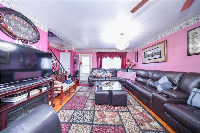 18 Downey Pl, Staten Island, NY 10303 - living area with wood finished floors and a chandelier