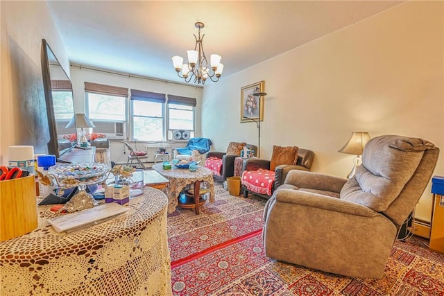 living room with a chandelier