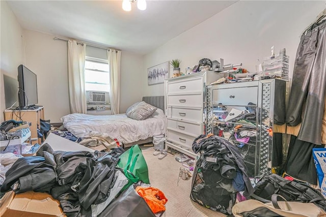 carpeted bedroom with cooling unit