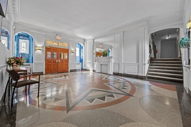 community lobby featuring stairway