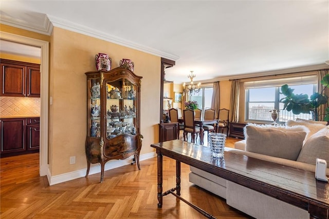 501 Surf Ave Unit 16K, Brooklyn, NY 11224 - living room with an inviting chandelier, crown molding, and baseboards