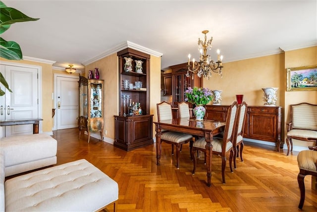 501 Surf Ave Unit 16K, Brooklyn, NY 11224 - dining room with a chandelier, baseboards, and ornamental molding