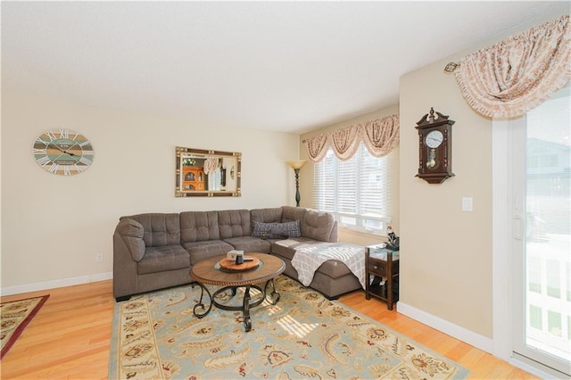 living room featuring baseboards and wood finished floors