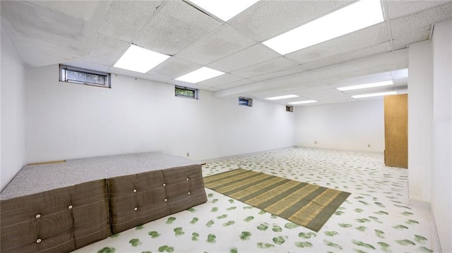 interior space featuring carpet and a drop ceiling