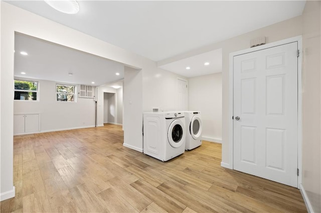1933 E 28th St, Brooklyn, NY 11229 - clothes washing area with independent washer and dryer, light wood finished floors, recessed lighting, and baseboards