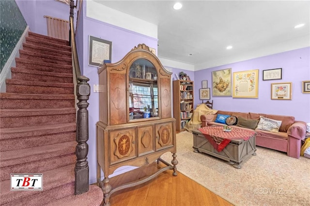 2052 E 28th St, Brooklyn, NY 11229 - living area featuring stairway, recessed lighting, and wood finished floors