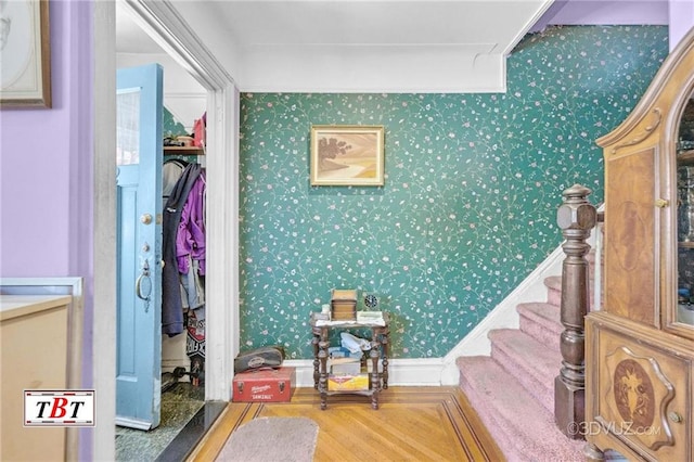 2052 E 28th St, Brooklyn, NY 11229 - foyer entrance with wallpapered walls and stairs