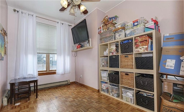 650 51st St Unit 1, Brooklyn, NY 11220 - storage featuring a ceiling fan and a baseboard heating unit