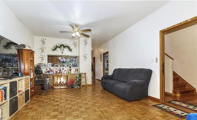 650 51st St Unit 1, Brooklyn, NY 11220 - living area featuring ceiling fan, stairs, and baseboards