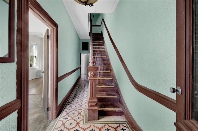 stairway with baseboards