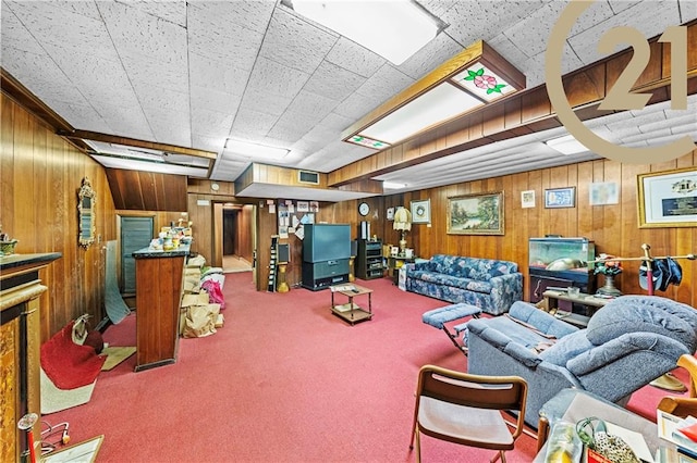 2138 E 26th St, Brooklyn, NY 11229 - carpeted living area featuring wood walls