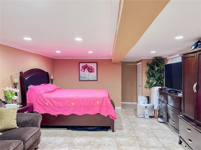 1202 E 46th St, Brooklyn, NY 11234 - bedroom with crown molding, recessed lighting, baseboards, and light tile patterned floors
