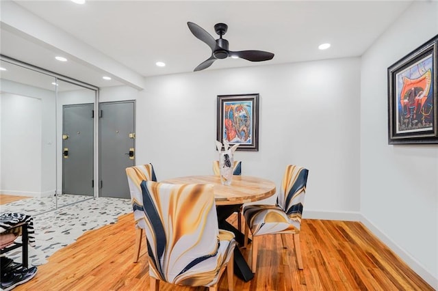 2546 E 13th St Unit A11, Brooklyn, NY 11235 - dining space featuring light wood-style flooring, recessed lighting, baseboards, and a ceiling fan