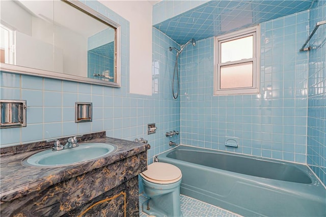 167 Bay 32nd St, Brooklyn, NY 11214 - bathroom with bathtub / shower combination, tile walls, vanity, and tile patterned flooring