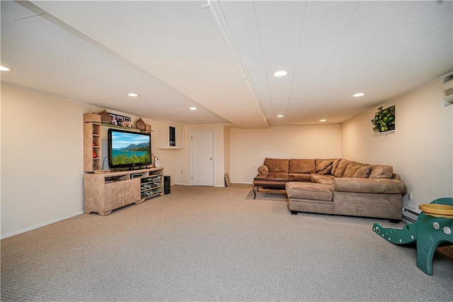 167 Bay 32nd St, Brooklyn, NY 11214 - living area with recessed lighting, light colored carpet, and baseboard heating