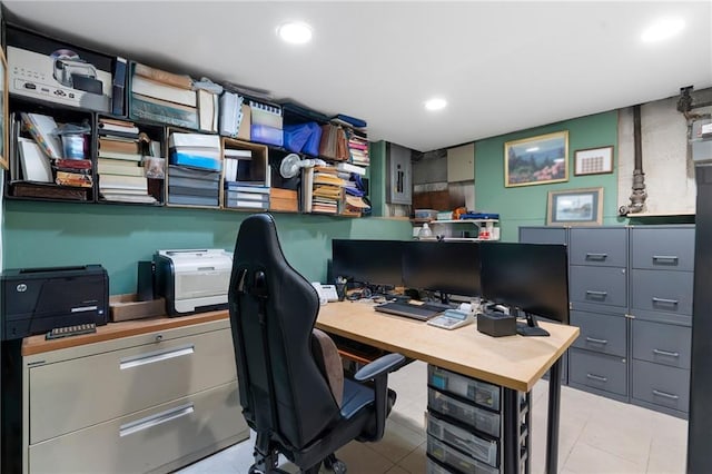 2472 Stuart St, Brooklyn, NY 11229 - home office featuring recessed lighting and light tile patterned flooring