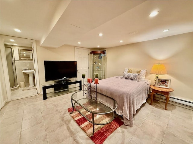 1413 81st St, Brooklyn, NY 11228 - bedroom featuring recessed lighting, light tile patterned flooring, and connected bathroom