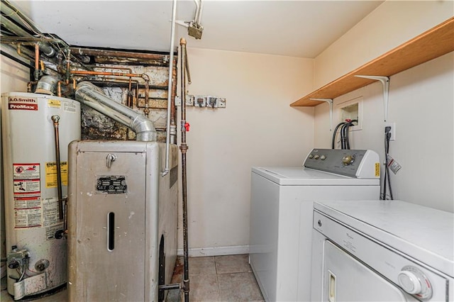 1413 81st St, Brooklyn, NY 11228 - washroom with water heater, washer and clothes dryer, and light tile patterned floors