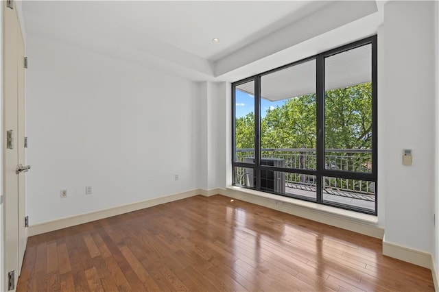 empty room with wood-type flooring and baseboards