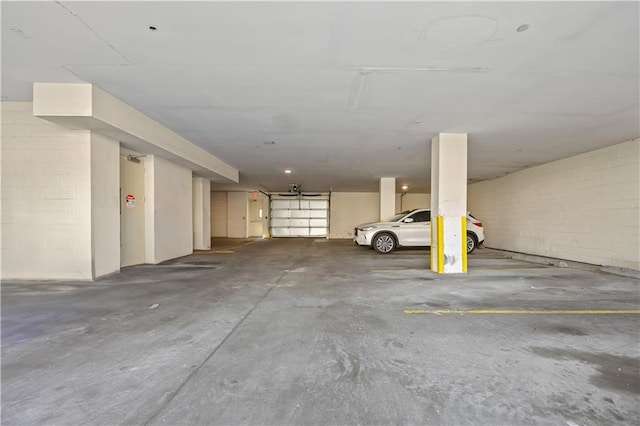 parking garage with concrete block wall