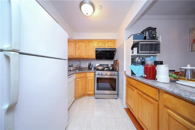 1820 73rd St Unit 3A, Brooklyn, NY 11204 - kitchen with appliances with stainless steel finishes, a sink, tasteful backsplash, light stone counters, and crown molding