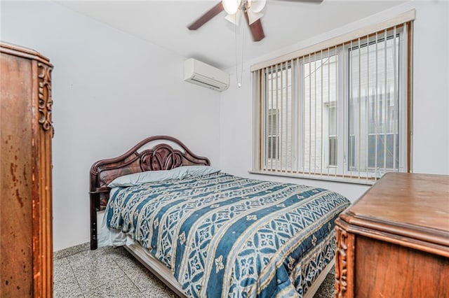 1519 71st St, Brooklyn, NY 11228 - bedroom with an AC wall unit, baseboards, ceiling fan, and granite tiled floors